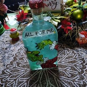 Decorative Glass Bottle Grinch Design